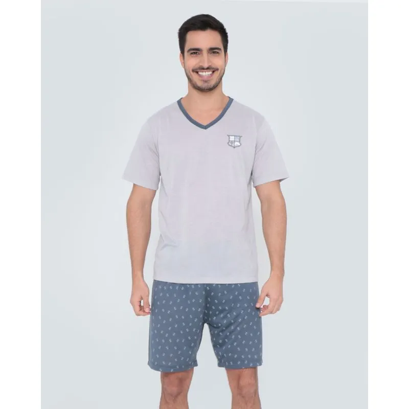 Pijama Masculino Curto Cinza Claro P