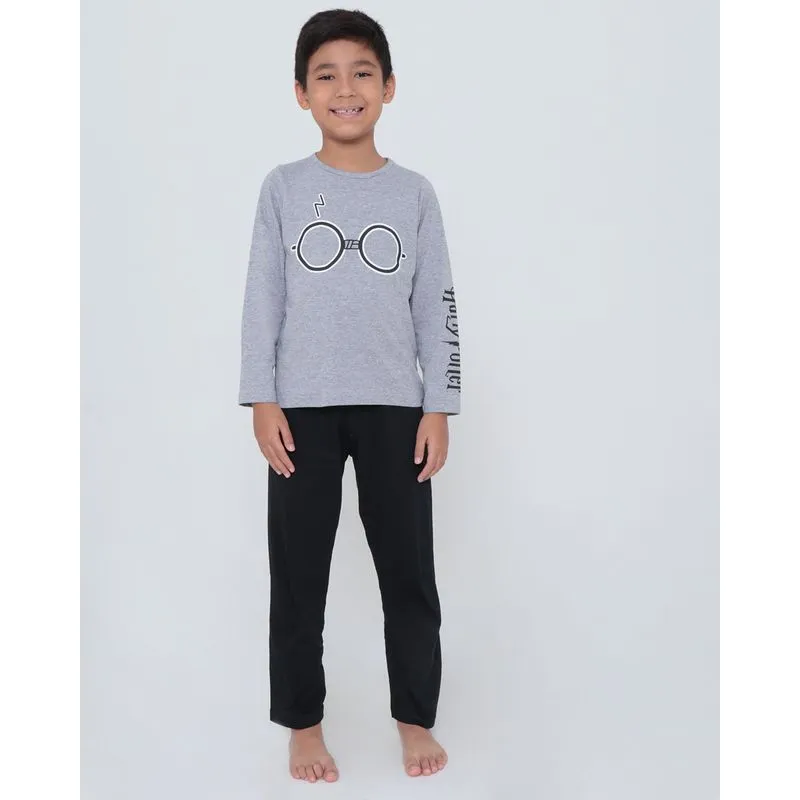 Pijama Longo Infantil Harry Potter Cinza Claro 6