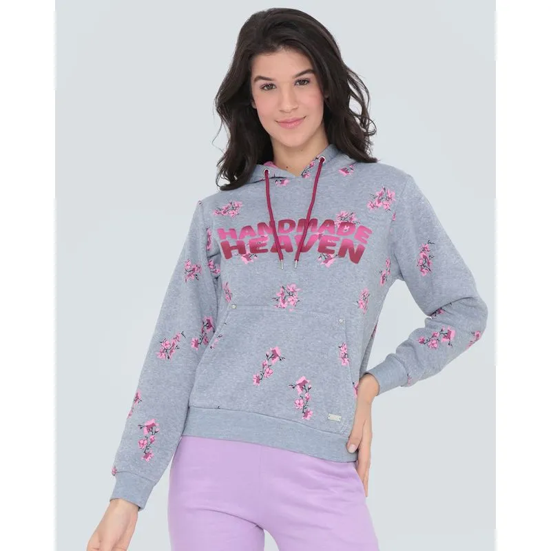 Blusão Moletom Feminino Floral Cinza M