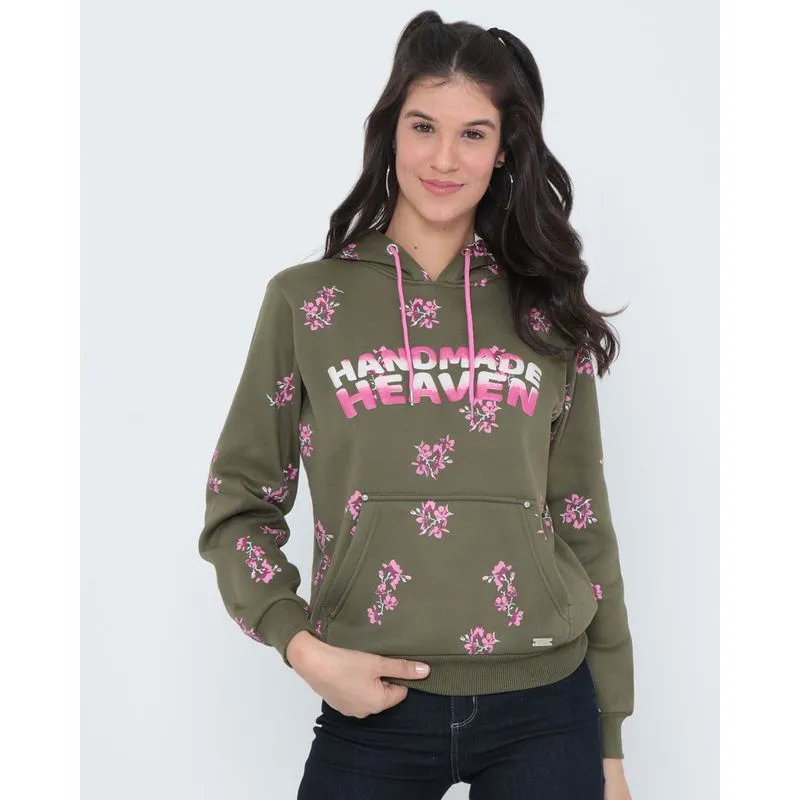 Blusão Moletom Feminino Floral Verde GG