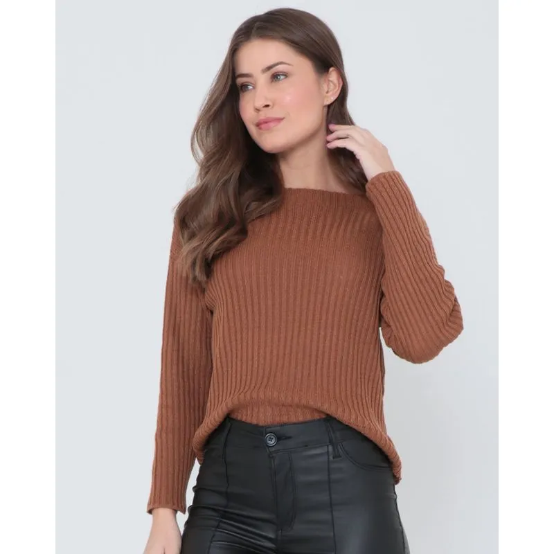 Suéter Feminino Tricô Marrom G