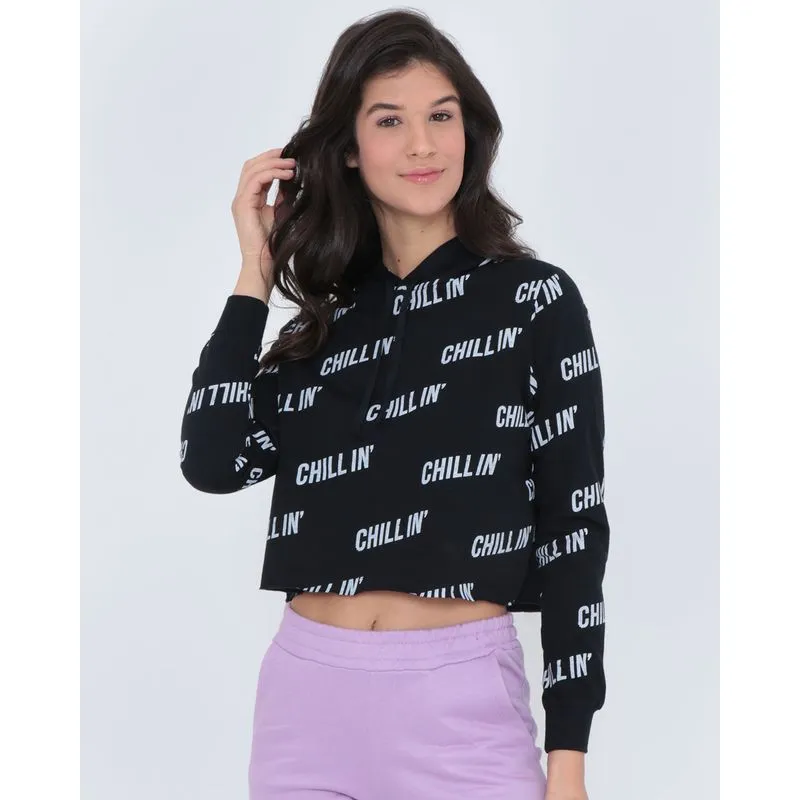 Blusa Cropped Moletom Estampa Chillin' Preta GG