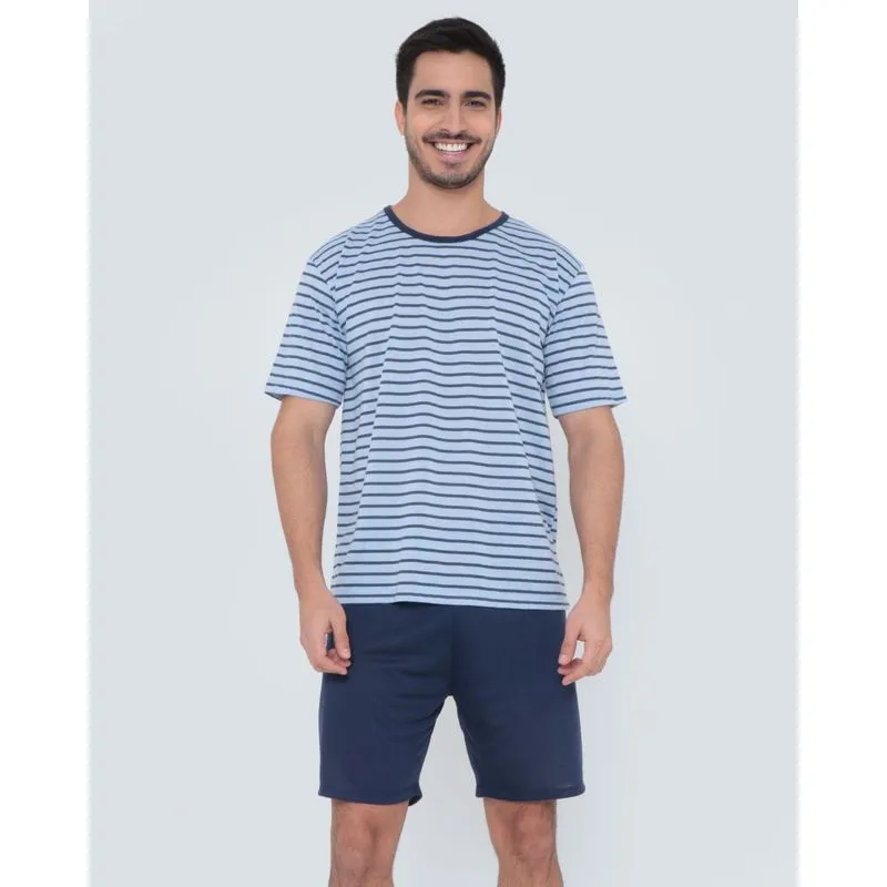 Pijama Masculino Curto Listrado Azul GG