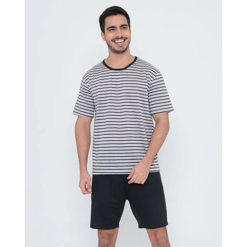 Pijama Masculino Curto Listrado Cinza P