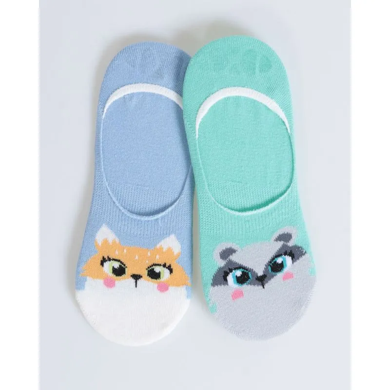 Kit 2 Pares de Meia Feminina Invisível Estampa Azul e Verde 34 A 39