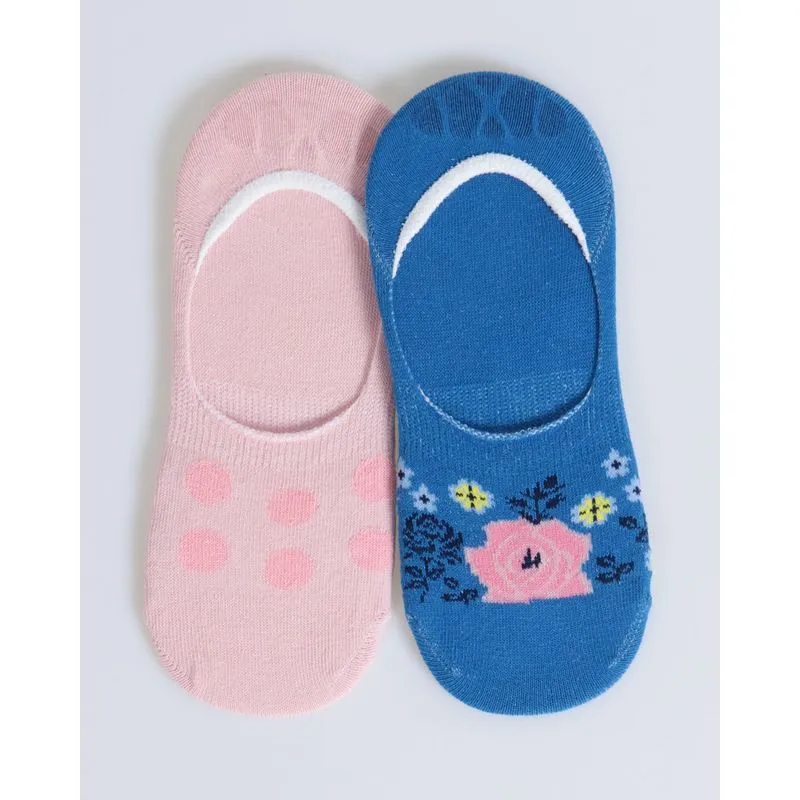 Kit 2 Pares de Meia Feminina Invisível Estampa Azul e Rosa 34 A 39