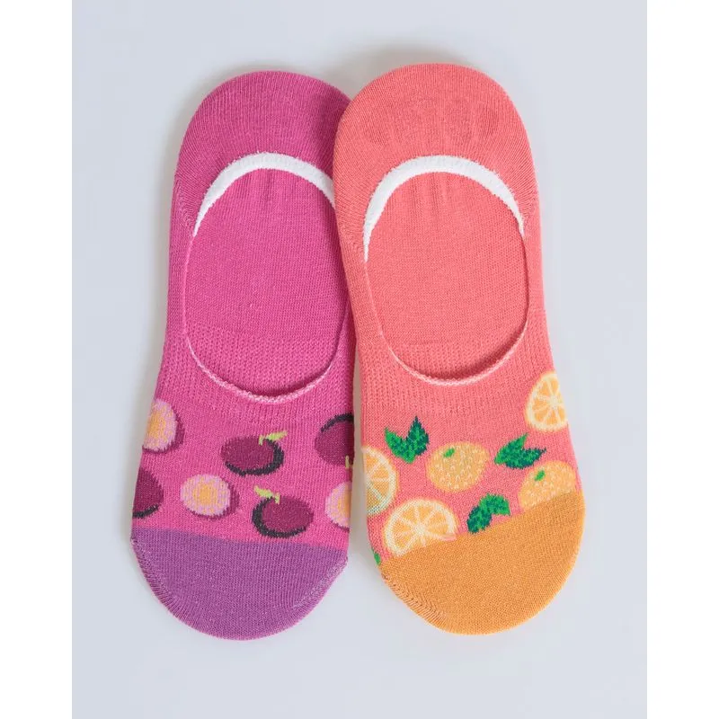 Kit 2 Pares de Meia Feminina Invisível Estampa Laranja e Rosa 34 A 39