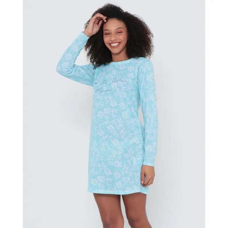 Camisola Estampa Floral Manga Longa Azul G