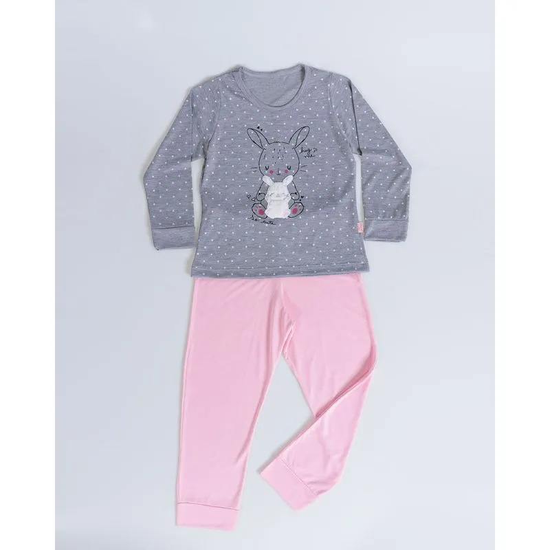 Pijama Longo Bebê Coelhinha Mescla Cinza 3