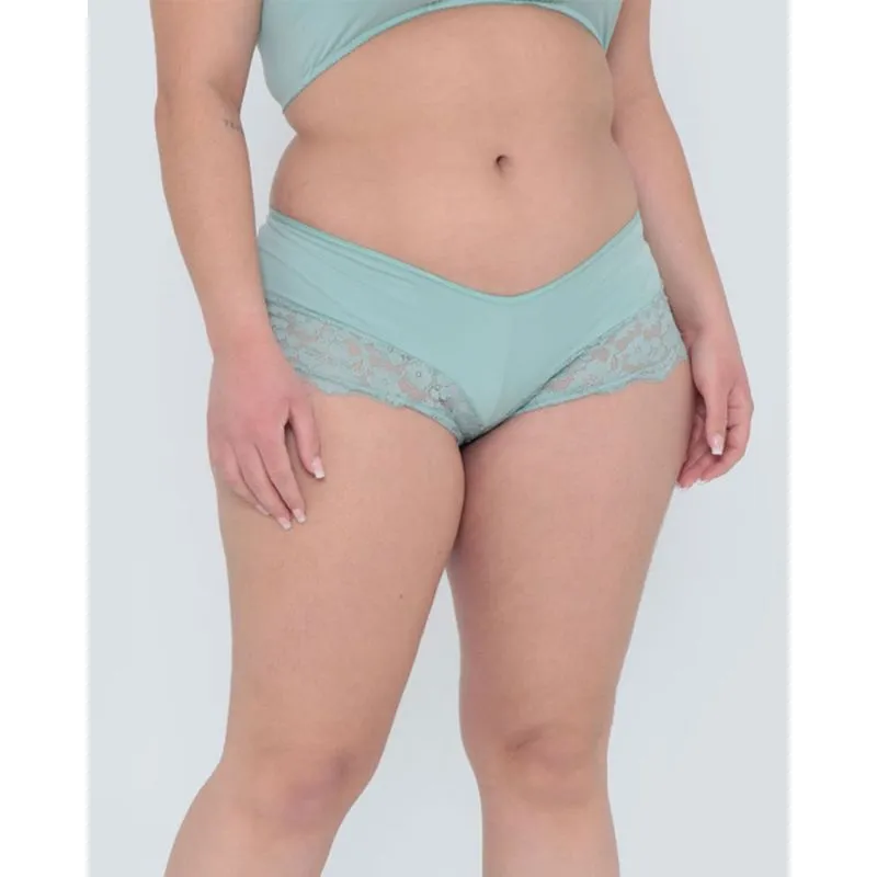 Calcinha Caleçon Plus Size Em Renda Verde Claro G