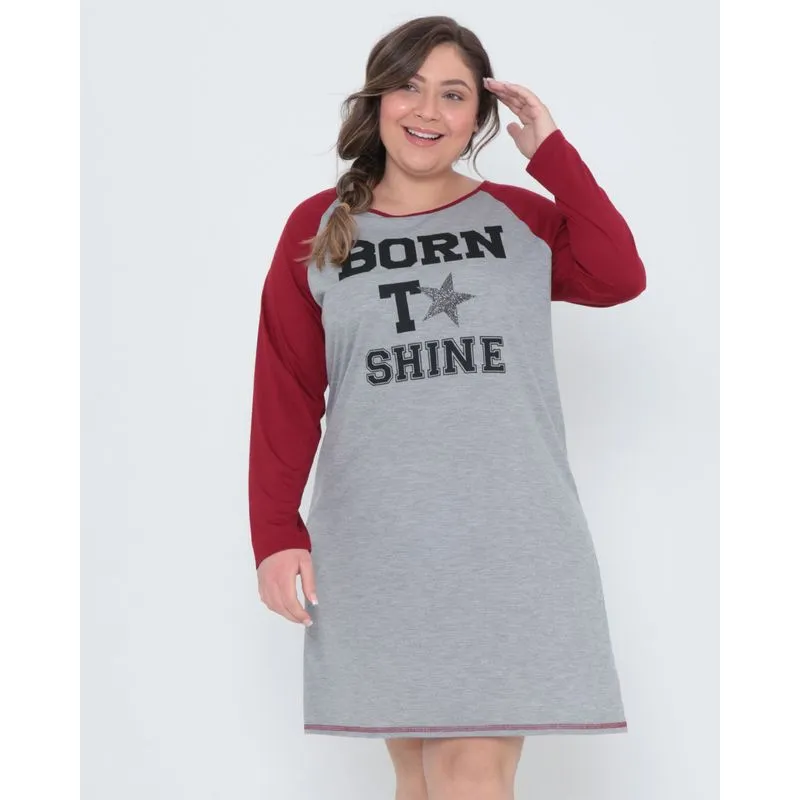 Camisola Longa Plus Size Estampa Com Brilho Cinza Claro G3
