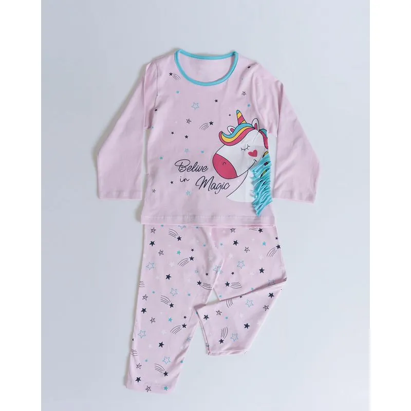 Pijama Longo Bebê Unicórnio Rosa Claro 1