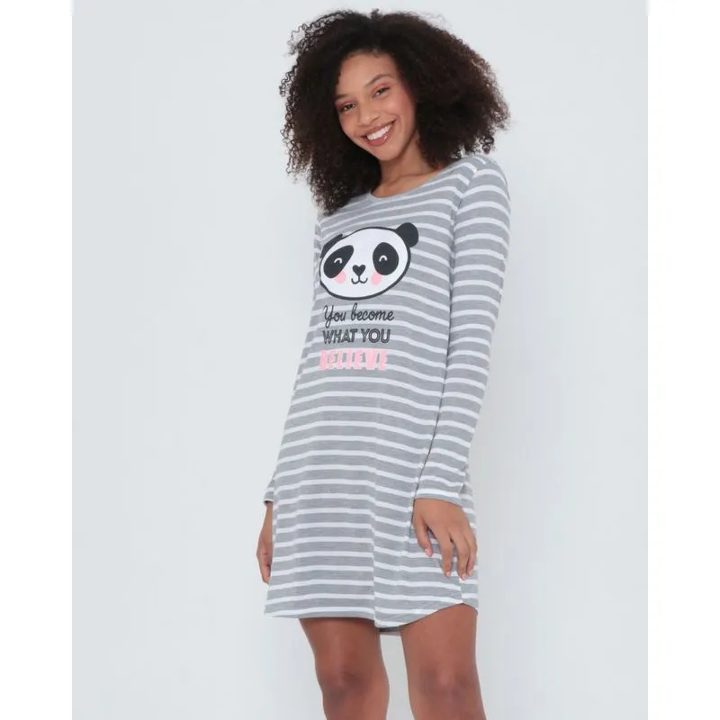 Camisola Listrada Panda Manga Longa Cinza G