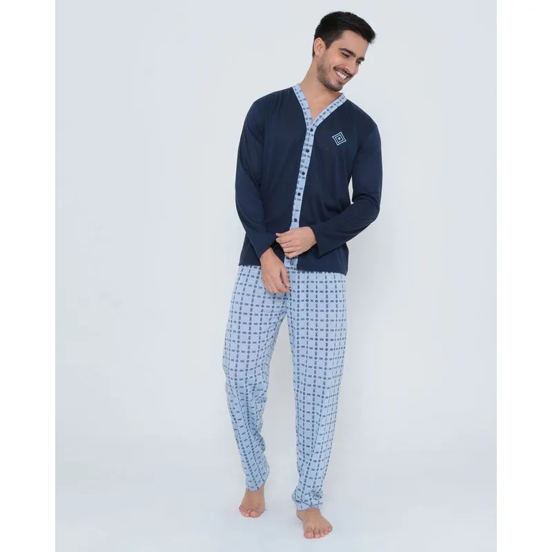 Pijama Masculino Longo Aberto Azul Marinho M