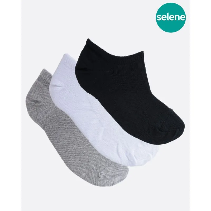 Kit 3 Pares de Meia Feminina Invisível Selene Branca Cinza Preta 34 A 39