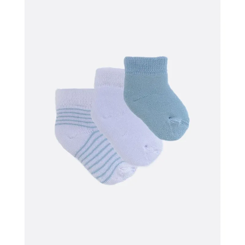 Kit 3 Pares de Meias Bebê Branca Estampada e Azul Claro 13 A 15