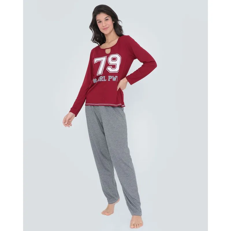 Pijama Longo Feminino Estampa Grl Pwr Vermelho P