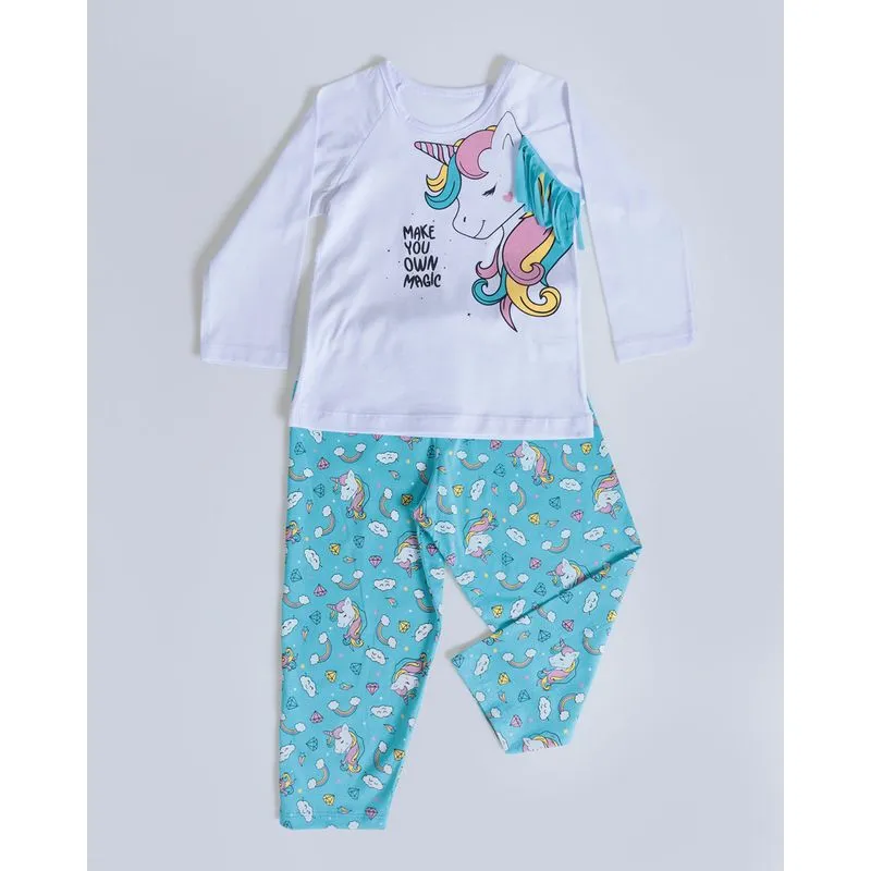 Pijama Longo Bebê Unicórnio Branco 1