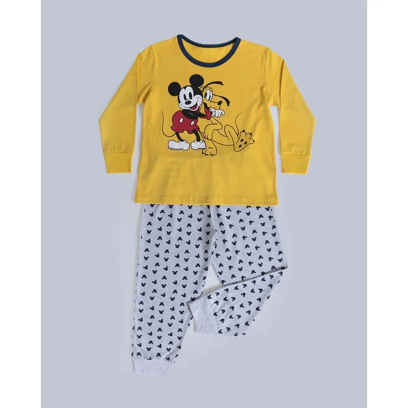 Pijama Longo Bebê Mickey e Pluto Disney Mostarda 3