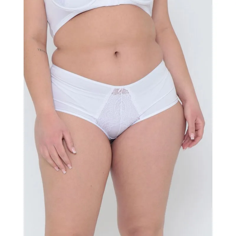 Calcinha Plus Size Biquíni Com Recorte Em Renda Branca P