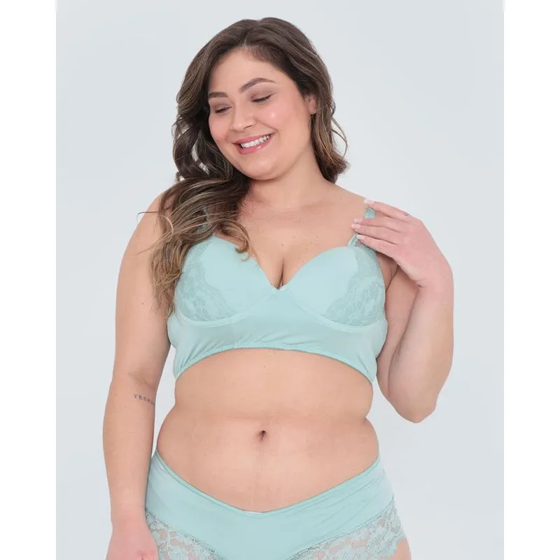 Sutiã Plus Size Base Alça Com Renda Verde Claro 48