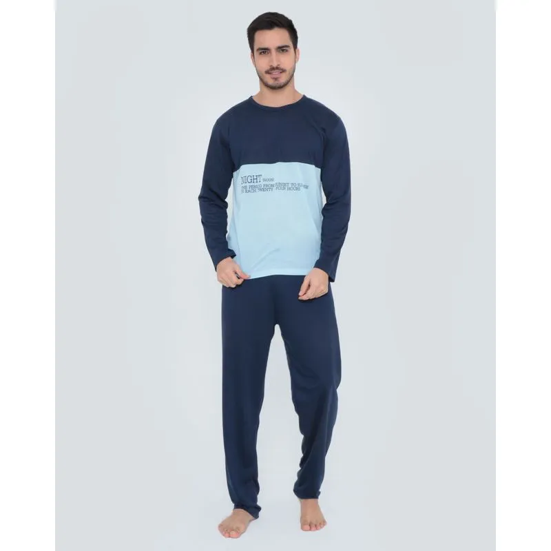 Pijama Masculino Longo Recorte Azul Marinho P