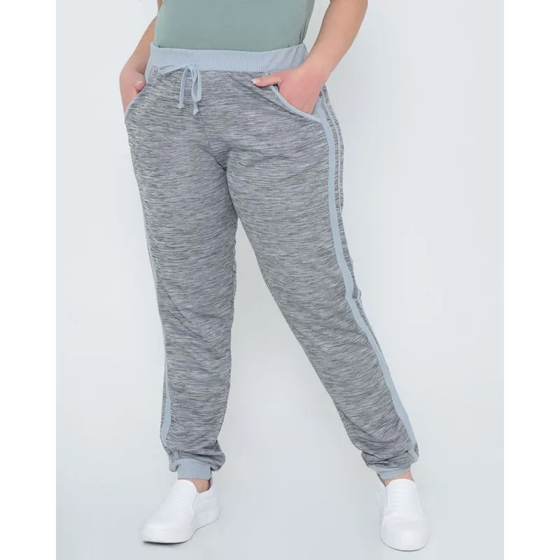 Calça Plus Size Feminina Jogger Mescla Cinza Claro G3