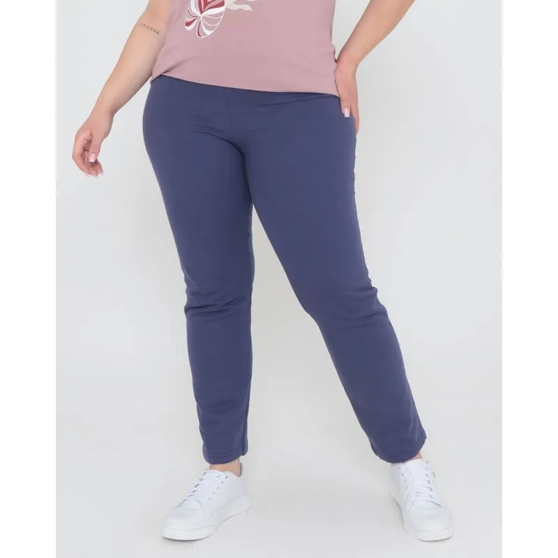 Calça Fitness Moletom Feminina Plus Size Azul Marinho G1