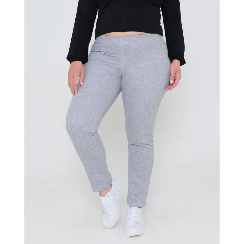 Calça Fitness Moletom Feminina Plus Size Cinza G3