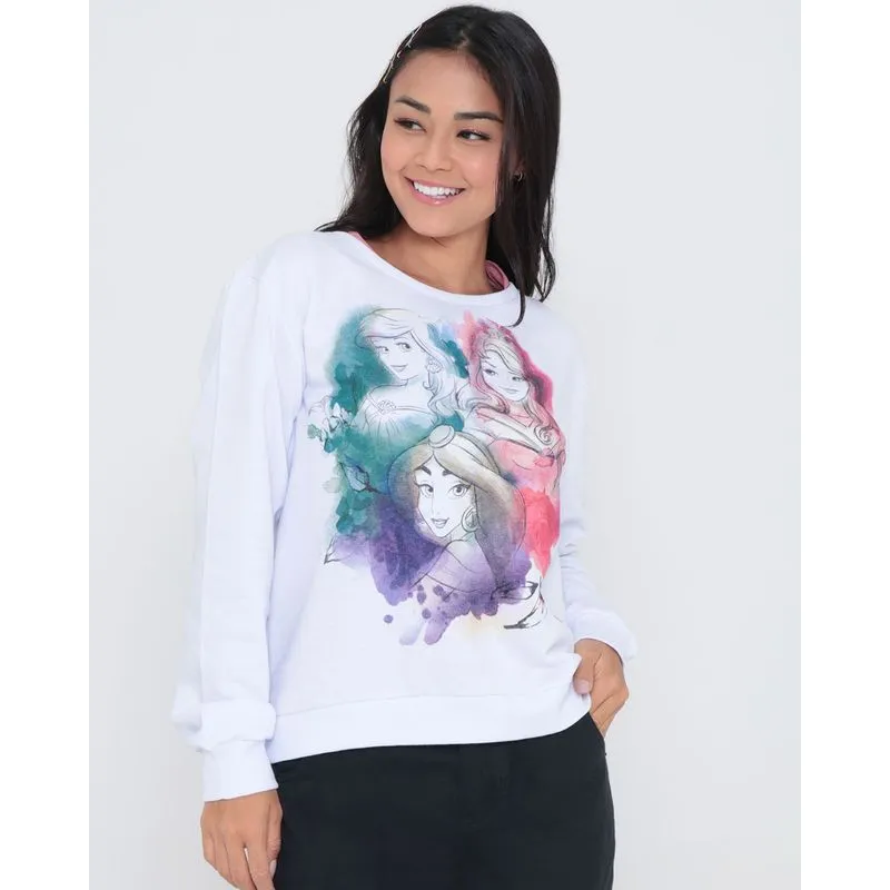 Blusão Moletom Princesas Disney Branco GG