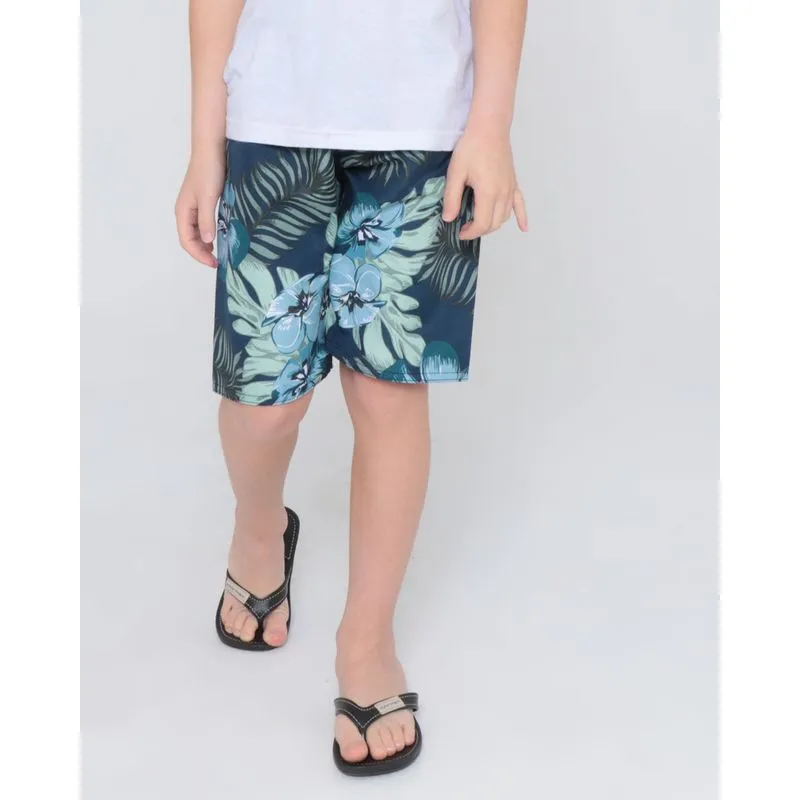 Bermuda Infantil Elástico Estampada Floral Azul Marinho 4