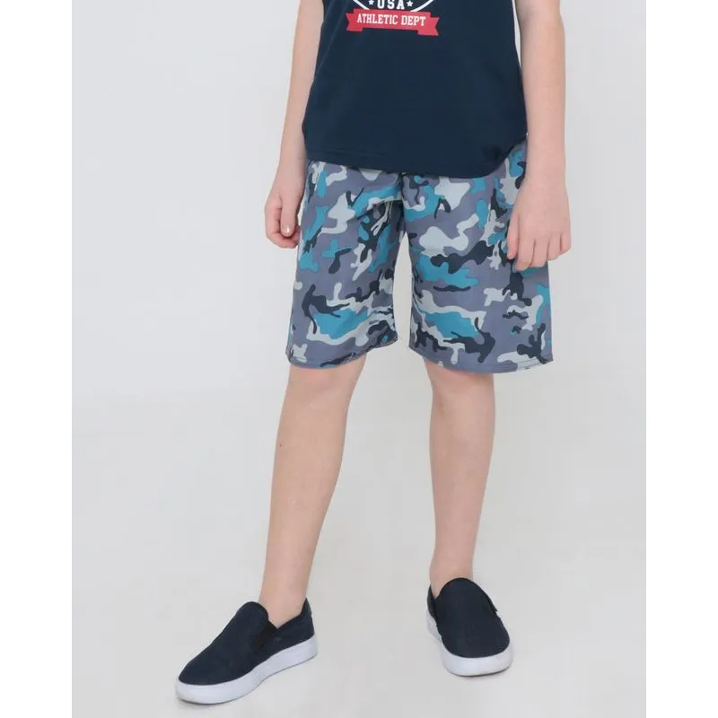 Bermuda Infantil Elástico Estampa Camuflada Cinza 8