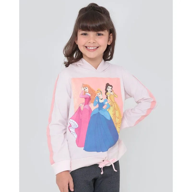 Blusão Moletom Infantil Princesas Disney Rosa Claro 6