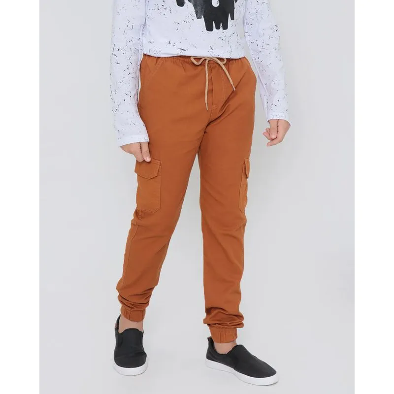 Calça Juvenil Sarja Jogger Cargo Mostarda 12