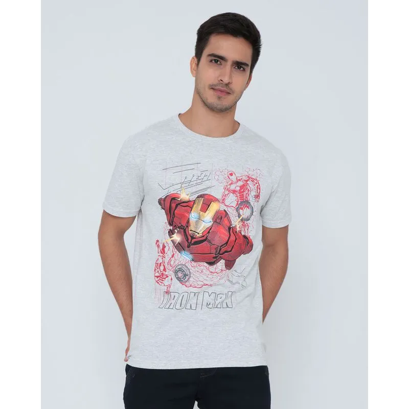 Camiseta Masculina Algodão Marvel Estampa Homem de Ferro Cinza G