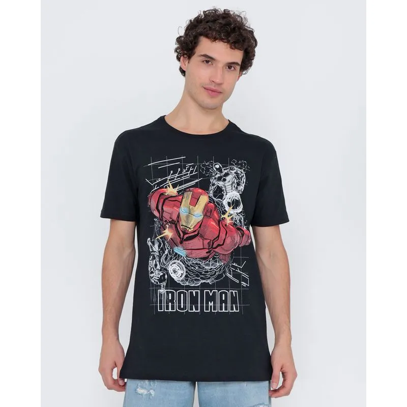 Camiseta Masculina Algodão Marvel Homem de Ferro Preto M