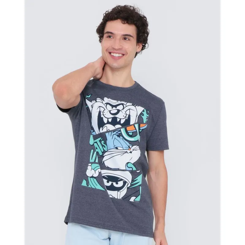Camiseta Estampa Looney Tunes Mescla Cinza Escuro P