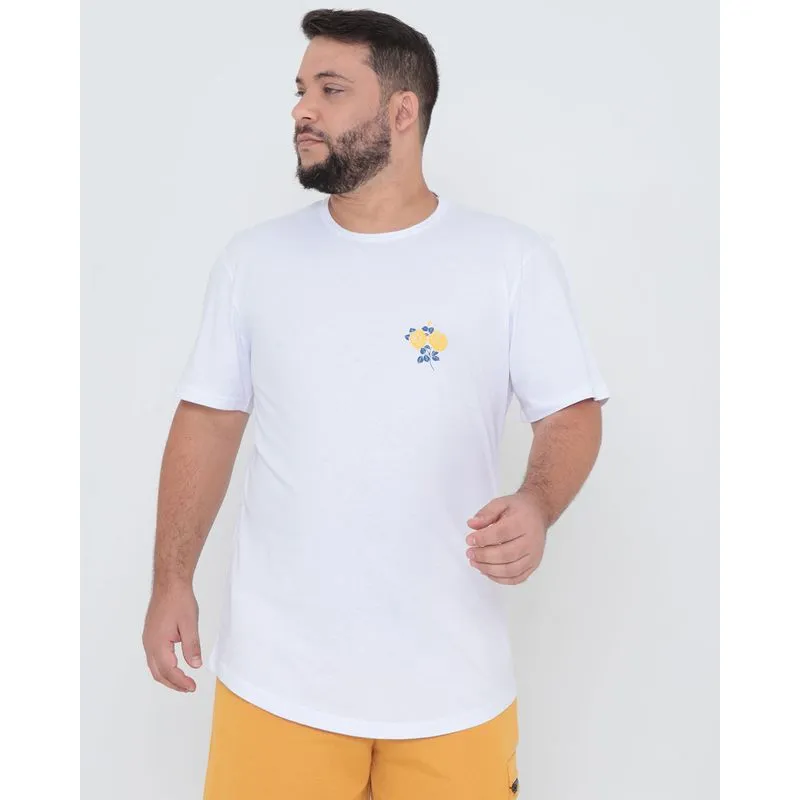 Camiseta Plus Size Estampa Rosas Branca G1
