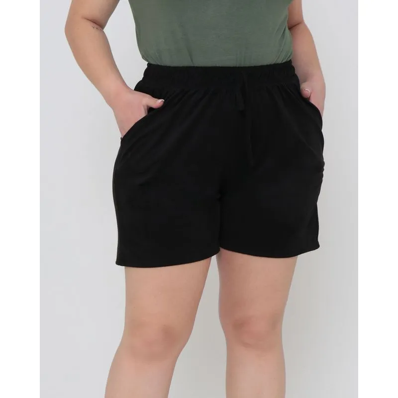 Short Plus Size Elástico Suede Preto G2