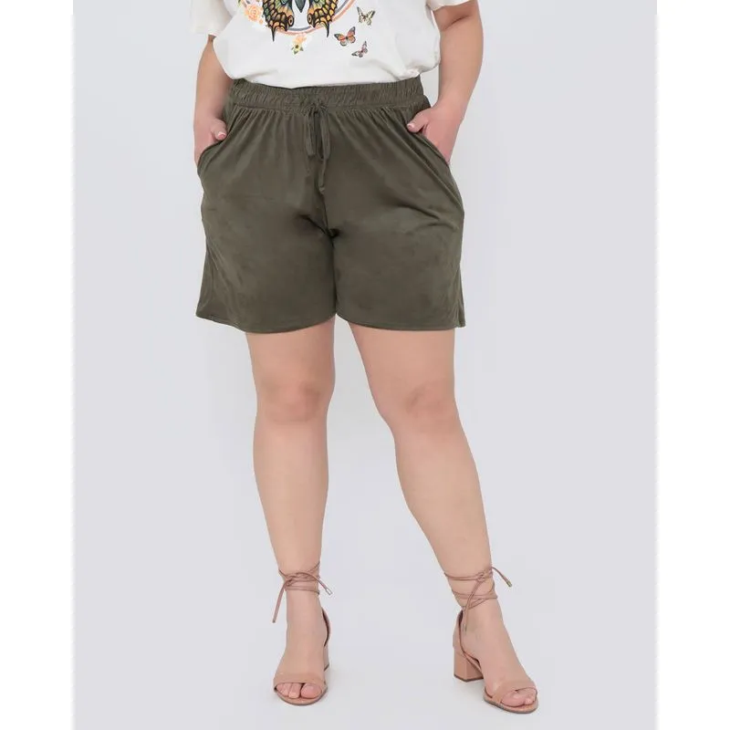 Short Plus Size Elástico Suede Verde Escuro G2