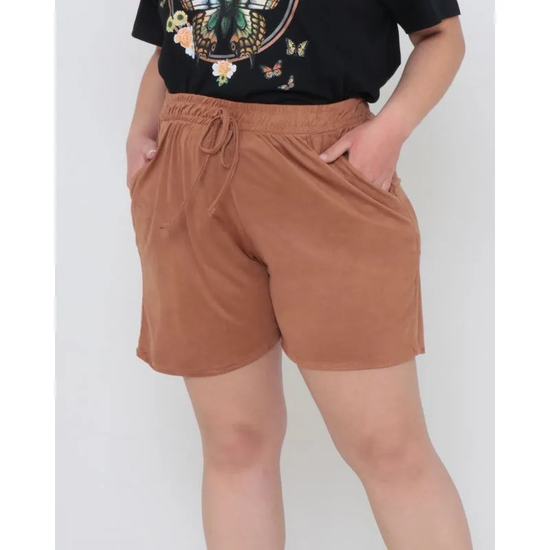 Short Plus Size Elástico Suede Marrom G3
