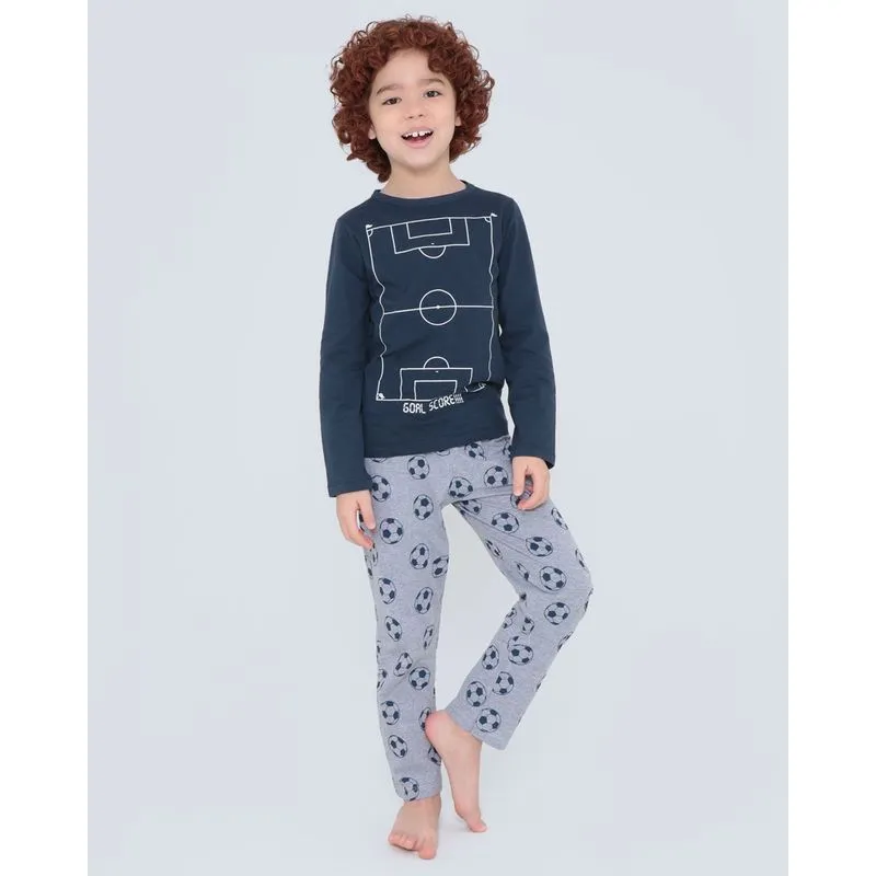 Pijama Infantil Longo Futebol Azul Marinho 8