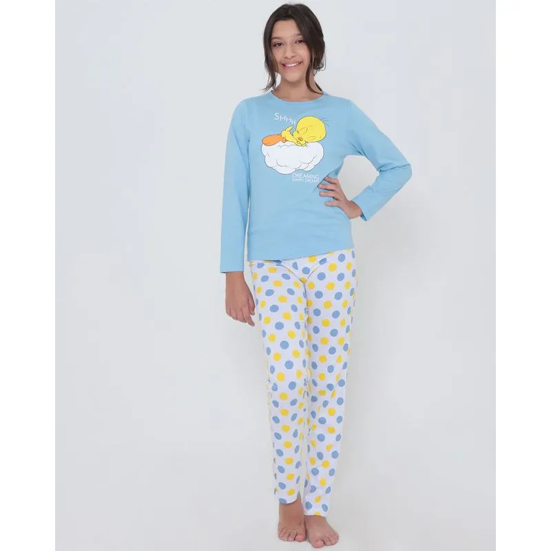 Pijama Juvenil Longo Piu Piu Looney Tunes Azul 16