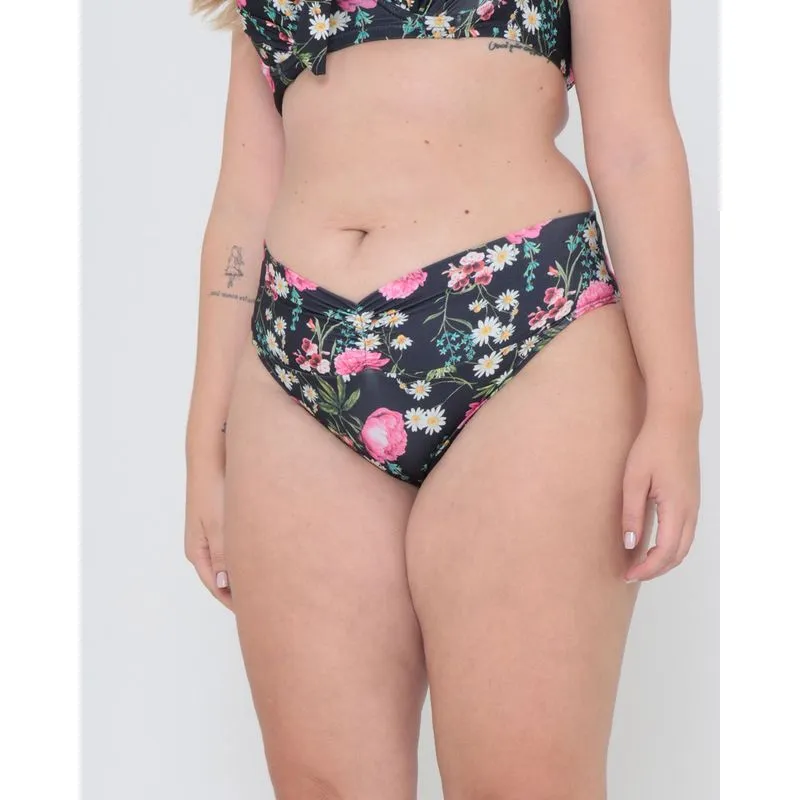 Biquíni Avulso Plus Size Alta Floral Preta 52