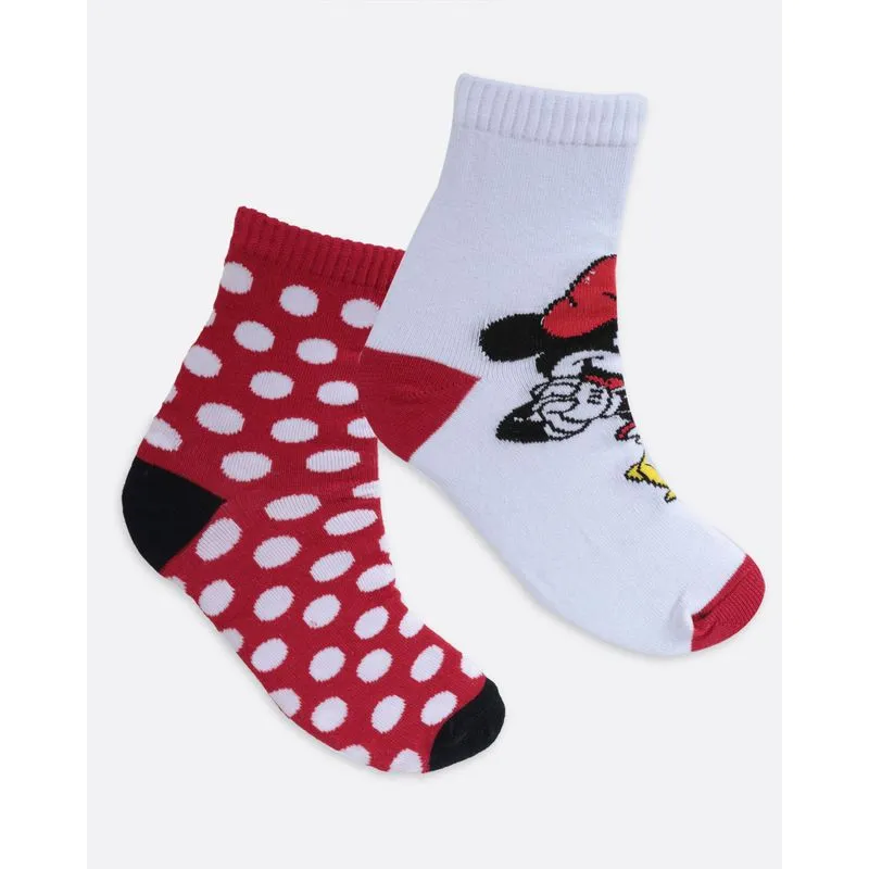 Kit 2 Pares de Meia Infantil Minnie Disney Branca Vermelha 30 A 33