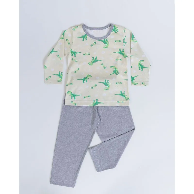Pijama Bebê Estampa Dino Bege 1