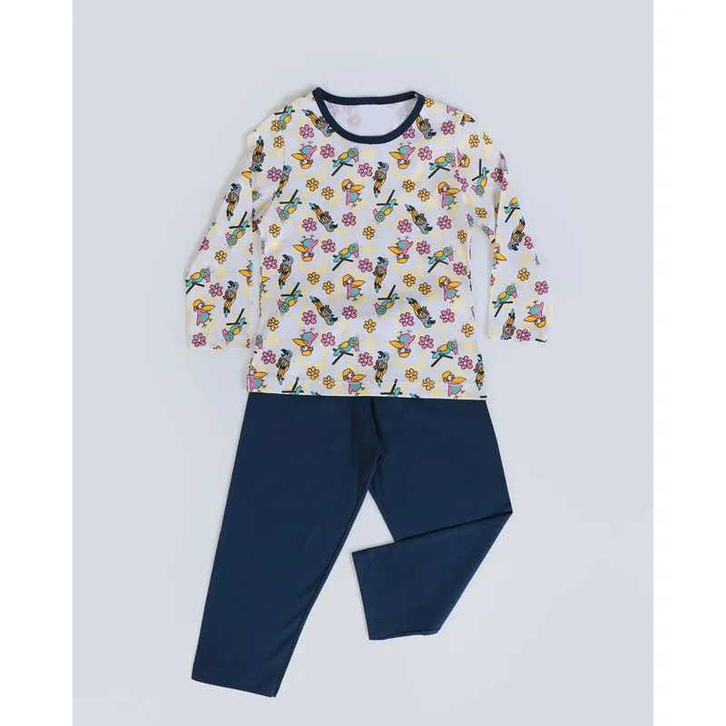 Pijama Bebê Estampa Arara Branco 1
