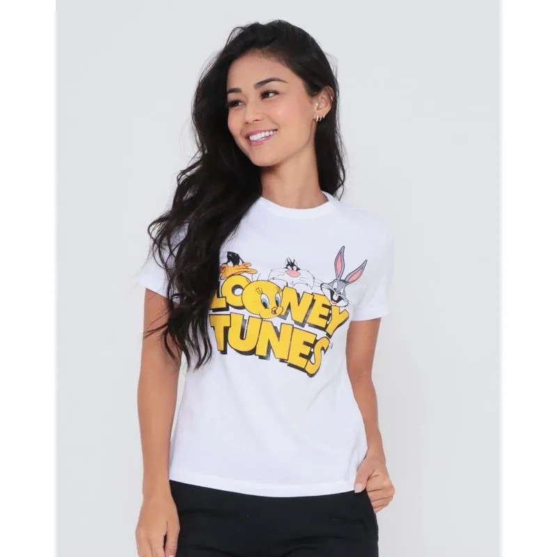 Camiseta Feminina Manga Curta Estampa Looney Tunes Branca G