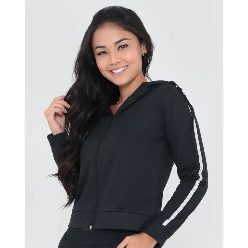 Casaco Moletom Feminino Brilho Preto M