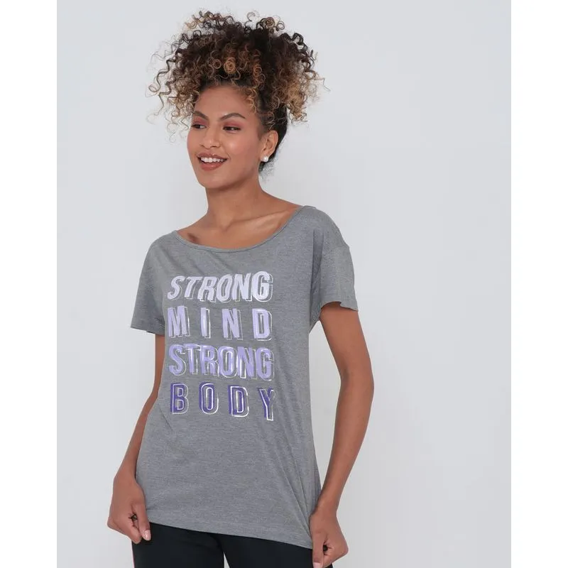 Blusa Fitness Estampa Escrita Neon Cinza P